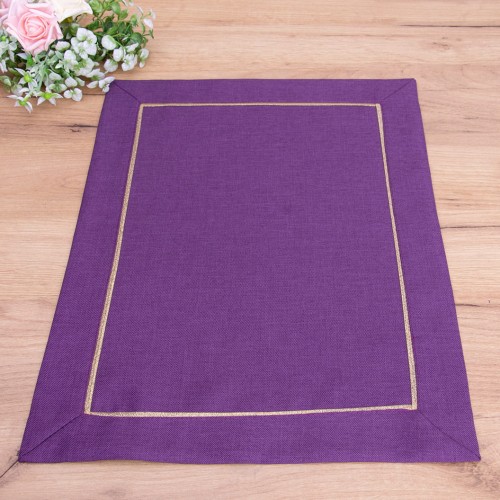 Serwetka materiałowa 30x45 cm Ciemny fiolet + złota lamówka