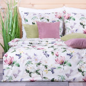 Pościel bawełniana 160x200 cm Kwiaty na kremie