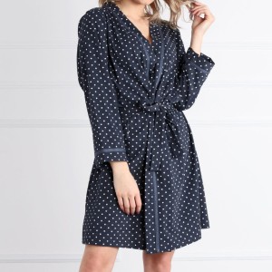 Szlafrok damski bawełniany KROPKI granat rozm: M