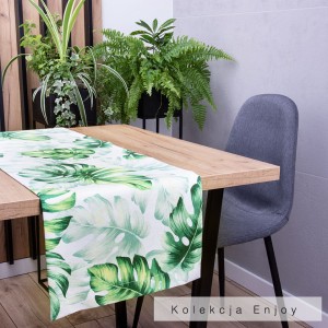 Pas 40x160 cm wzór 380824/101 Zielone liście na białym tle