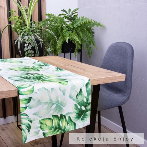 Pas 40x160 cm wzór 380824/101 Zielone liście na białym tle