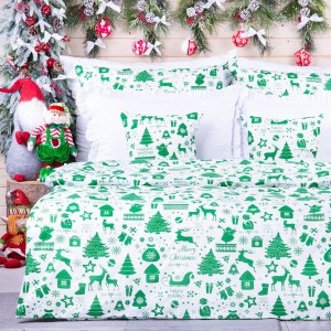Pościel świąteczna 160x200 cm wzór 64 Zielone świąteczne symbole na białym tle