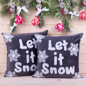 Poszewka świąteczna 45x45 cm Let it Snow wzór 2 grafit