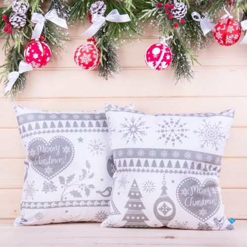 Poszewka świąteczna 40x40 cm wzór 2 Szara Merry Christmas na białym tle
