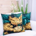 Poszewka ozdobna 40x40 cm Velluto Liście 390437/103  Liście w kolorach butelkowej zieleni i złota