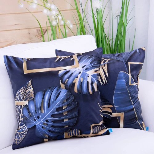 Poszewka ozdobna 40x40 cm Velluto Liście na granacie 410387/102