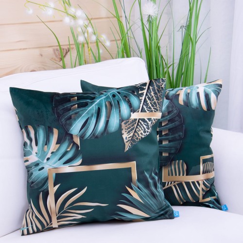 Poszewka ozdobna 40x40 cm Velluto Liście na zieleni 410387/103
