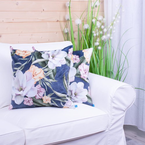 Poszewka ozdobna 40x40 cm Velluto Kwiaty na niebieskim 390928/004