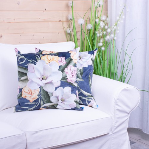 Poszewka ozdobna 45x45 cm Velluto Kwiaty na niebieskim 390928/004