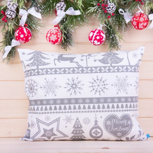 Poszewka świąteczna 40x60 cm wzór 2 Szare serduszko Merry Christmas na białym tle