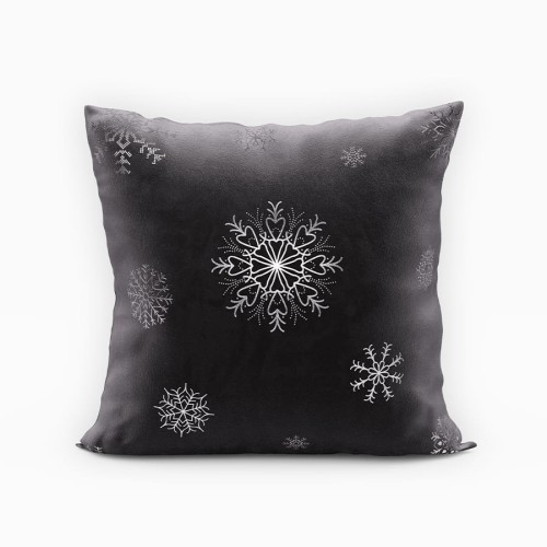 Poszewka świąteczna 40x40 cm Śnieżki czarny + srebro