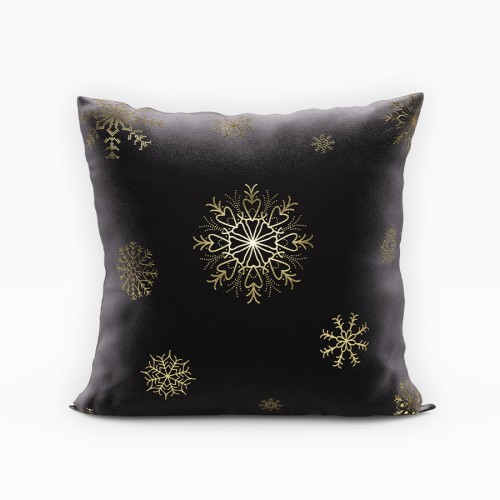 Poszewka świąteczna 40x40 cm Śnieżki czarny + złoto