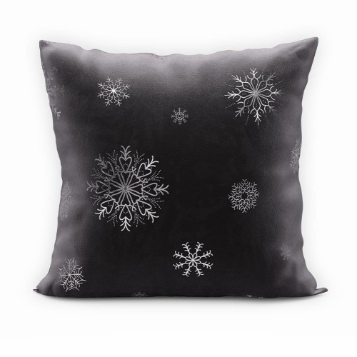 Poszewka świąteczna 45x45 cm Śnieżki czarny + srebro