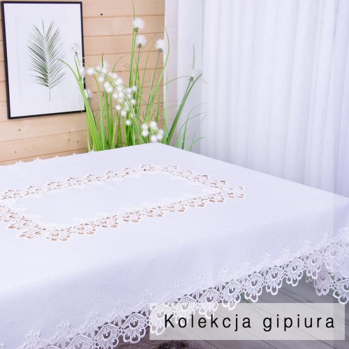 Obrus DA-384 140x200 cm z gipiurą Biały prostokąt