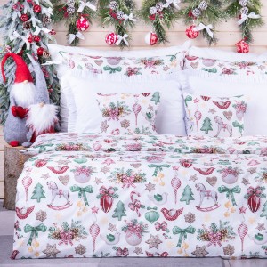 Pościel świąteczna 160x200 cm wzór 81 Tradycyjne ozdoby świąteczne na białym tle