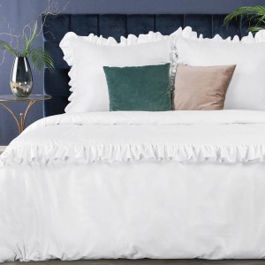 Pościel z makosatyny 160x200 cm Venus 01 biała + falbanka