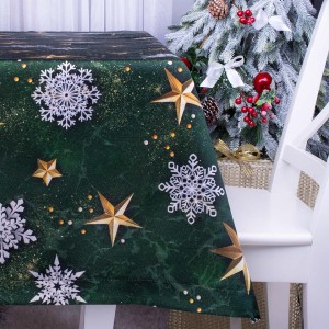 Obrus świąteczny 130x180 cm Gwiazdy na zielonozłotym tle