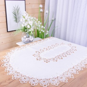 Obrus DA-384 90x200 cm z gipiurą Ecru owal