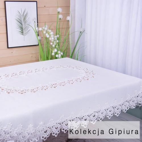 Obrus DA-384 150x220 cm z gipiurą Ecru owal
