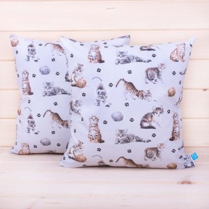 Poszewka z bawełny 40x40 cm Kotki + łapki jasnoszara
