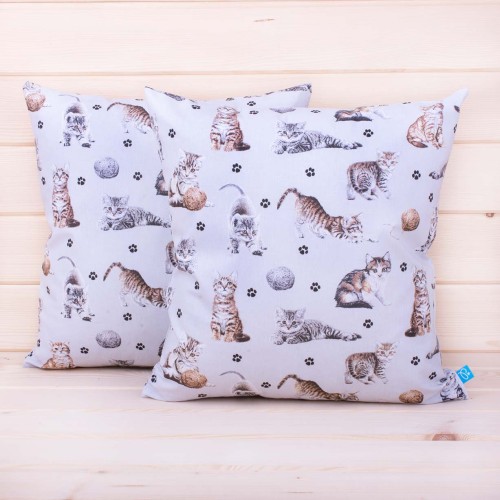 Poszewka z bawełny 40x40 cm Kotki + łapki jasnoszara