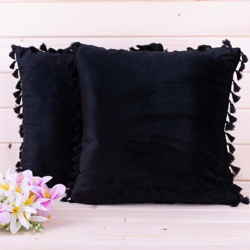 Poszewka ozdobna 40x40 cm Czarny + frędzelki