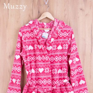 Szlafrok damski polarowy ŚNIEŻYNKI rozm: S Długi + kaptur