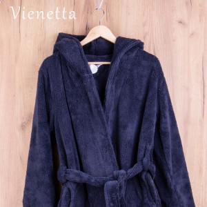 Szlafrok damski SOFT 110143 rozm: L granat krótki + gruby kaptur