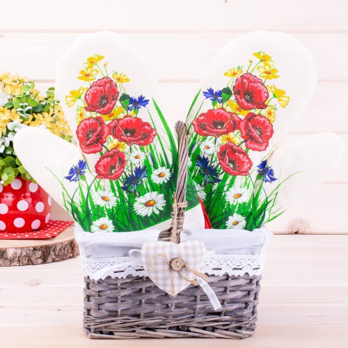 Rękawica kuchenna z magnesem Polne kwiaty kremowa