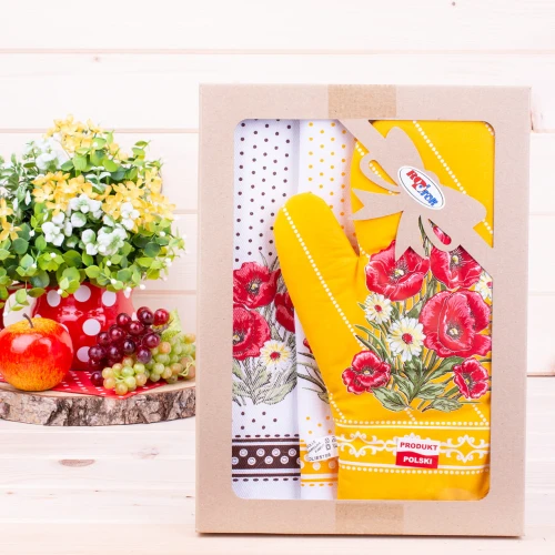 Komplet kuchenny 2*ścierka + rękawica Maki żółty 2