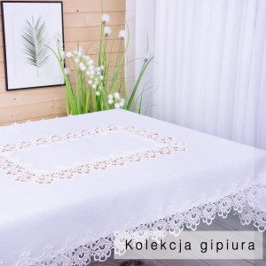 Obrus DA-384 110x160 cm z gipiurą Biały prostokąt