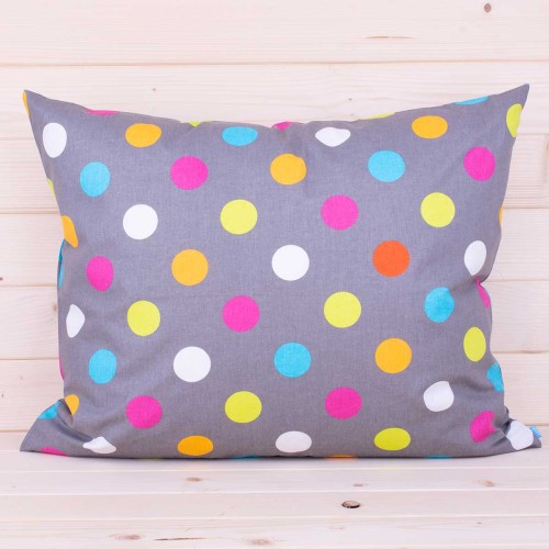 Poszewka z bawełny 50x70 cm Kolorowe kropy na szarym