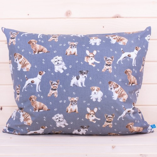 Poszewka z bawełny 50x70 cm Pieski + łapki szara