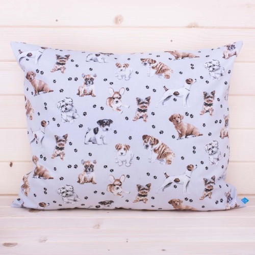 Poszewka z bawełny 70x80 cm Pieski + łapki jasnoszara