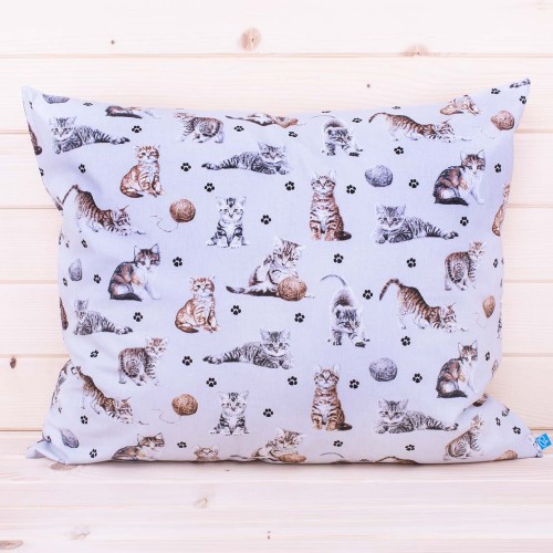 Poszewka z bawełny 70x80 cm Kotki + łapki jasnoszara