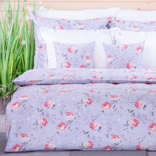 Pościel bawełniana 160x200 cm Róże na szarym