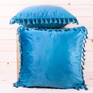 Poszewka ozdobna 40x40 cm Turkus + frędzelki