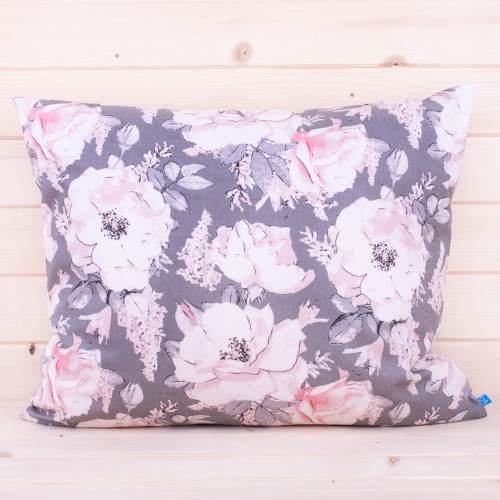 Poszewka z bawełny 40x60 cm Herbaciane kwiaty na grafitowym tle