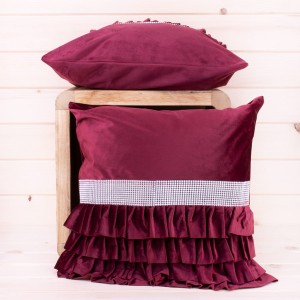Poszewka ozdobna 40x40 cm Velvet BL32-52 Bordo+falbanki