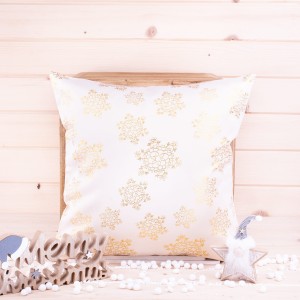 Poszewka świąteczna 40x40 cm Śnieżynki złoto na kremie