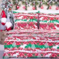 Pościel świąteczna 140x200 cm wzór 4 Białe renifery na czerwono-zielonym tle