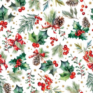 Obrus świąteczny drukowany 130x200 cm Jarzębina na białym P00164