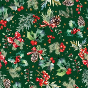 Obrus świąteczny drukowany 130x220 cm Jarzębina na zieleni P00164