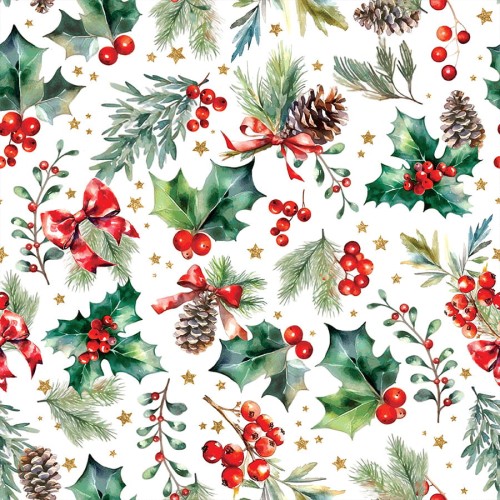 Obrus świąteczny śr 160 cm Jarzębina na białym P00164 koło