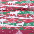 Pościel świąteczna 140x200 cm wzór 4 Białe renifery na czerwono-zielonym tle