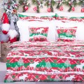 Pościel świąteczna 140x200 cm wzór 4 Białe renifery na czerwono-zielonym tle