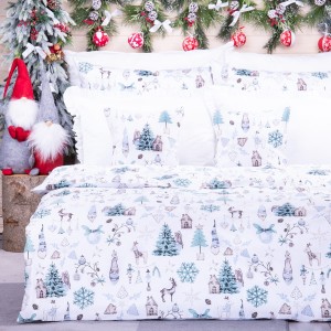 Pościel świąteczna 160x200 cm wzór 13 Ozdoby świąteczne w pastelowych odcieniach na białym tle