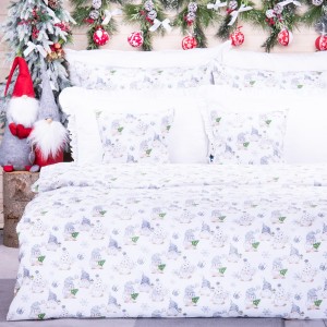 Pościel świąteczna 160x200 cm wzór 17 Szare krasnalki na białym tle