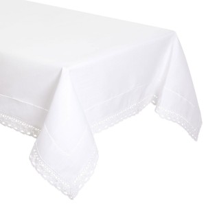 Obrus 050 140x220 cm Biały z mereżką i koronką