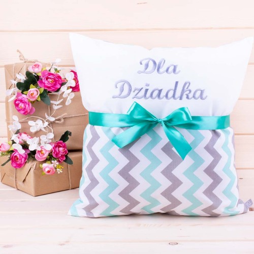 Poduszka „Dla Dziadka” z miętową kokardą – elegancki prezent dla dziadka